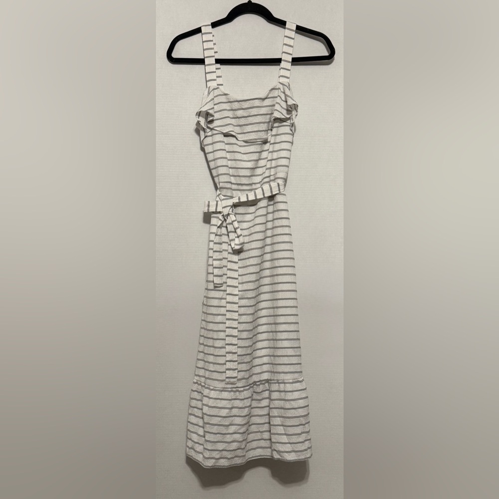 Banana Republic White Dress with Gray and Black Horizontal Stripes